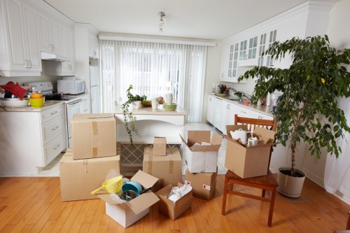 Streatham moving team handling boxes and household items near residential streets
