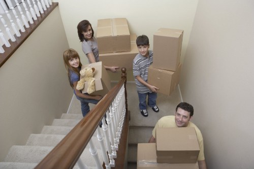 Packed boxes and workstations ready for commercial removals